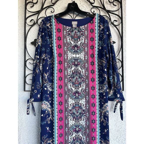 Chico’s Medallion Print Tie Sleeve Dress - Size 1= Medium Or 8 - Multicolored - Picture 4 of 11